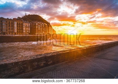 Sunset On The Urumea River In The City Of San Sebastián, Gipuzkoa. Basque Country