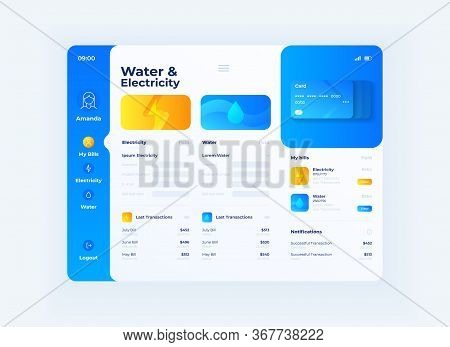 Water And Electricity Prices Tablet Interface Vector Template. Mobile App Page Day Mode Design Layou