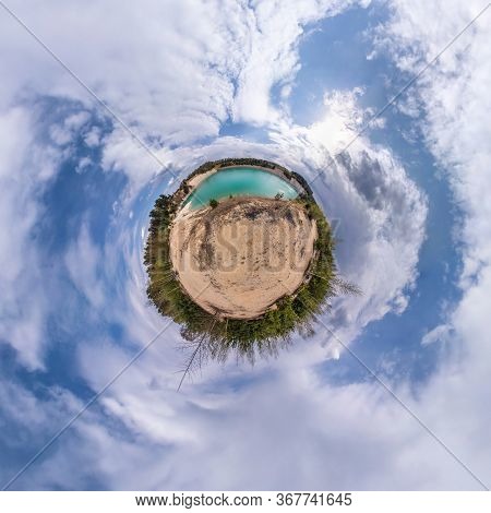 Little Planet Transformation Of Spherical Panorama 360 Degrees. Spherical Abstract Aerial View In Fi
