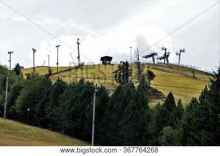 Ski Lifts And Hut On The Le Markstein Mountain In The Vosges, France