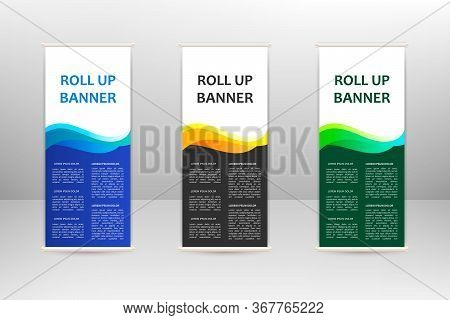 Roll Up Vertical Banner, Business Design Template, Vector Illustration