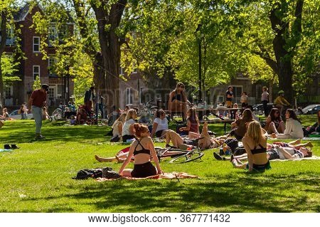 Montreal, Ca - 23 May 2020 : People Gathering During Coronavirus Pandemic In Laurier Park