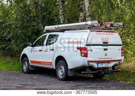 Senov, Czechia - August 16, 2019: Mitsubishi L200 Pickup Emergency Car Of Cez Distribuce Company Whi