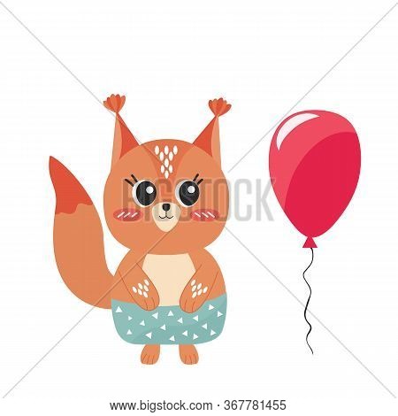 Cute Cartoon Squirrel With Balloon Stock Vector Illustration