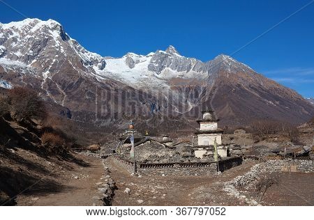 Lho Village In Manaslu Conservation Area In The Nepal Himalaya