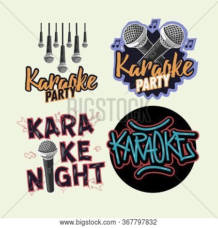 Karaoke Hand Lettering Vector Illustrations Set Designs.