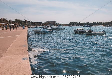 Novalja, Pag Island, Croatia - July 22 2018: Picturesque Promenade Of Novalja Town. The Place Is Pop