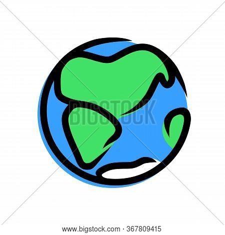Planet Earth Icon In Black Stroke Color. Closed Loops Vector