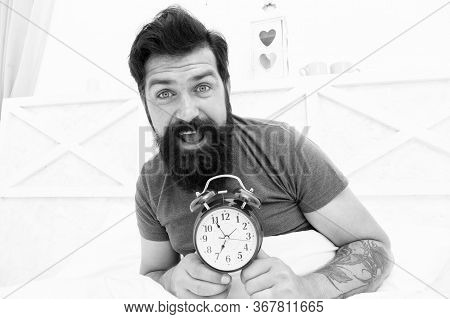 Healthy Sleep Concept. Turn Off Alarm Clock Waking Up At Morning. Getting Ready In The Morning. Its 