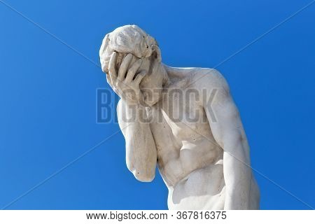 View Of The Marble Sculpture Cain After Killing His Brother Abel (1896) By Henri Vidal (1864-1918) I