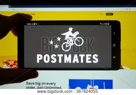 Montreal, Canada - May 2, 2020: Postmates Application And Logo On A Cell Phone. Postmates Is An Amer