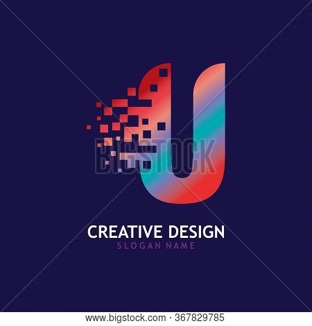 Initial U Letter Design With Digital Pixels Logo Vector