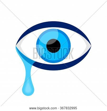 Eyes Blue And Tears Cry Isolated On White, Eyeball And Teardrop, Eyes And Tear Drops For Clip Art, I