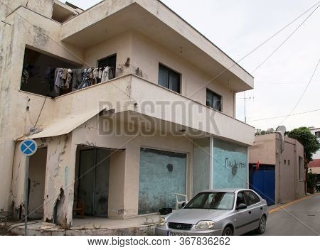 Afandou, Rhodes, Greece - May 20, 2020: Street In The Village Of Afandou, Rhodes, Greece