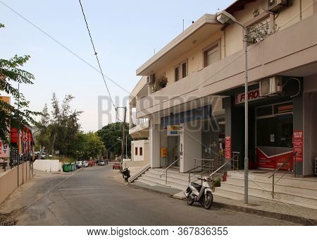 Afandou, Rhodes, Greece - May 20, 2020: Street In The Village Of Afandou, Rhodes, Greece