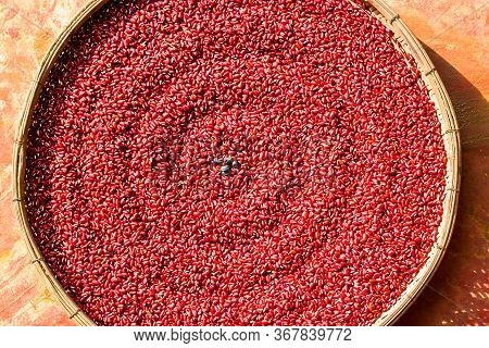 Red Bean Dried Fresh,on Wicker Baskets, Top View,local
