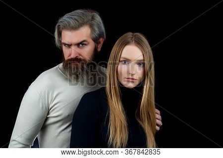 Sensual Couple In Love. Fahion Couple On Black Isolated. Secrets Fantasy. Young Vogue Couple In Love