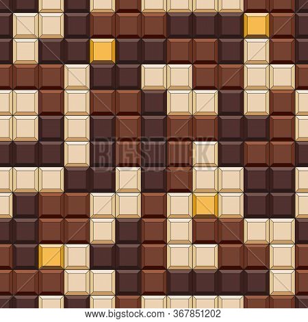 Seamless Pattern With Tetris Made Of Chocolate Cubes, Sweets. Colored Vector Background.