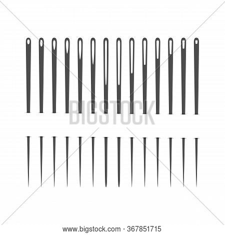 Needle Silhouette Icon Set Vector Illustration. Collection Of Outline Needle Icons Isolated On White