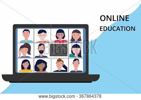 Online Education. Laptop With Avatar Student, Teacher. Online Class, Emergency Shcool. Stay School L