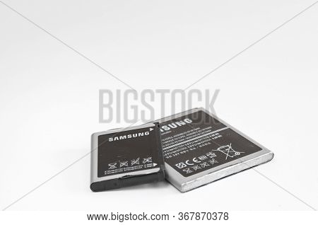 Romania -april 18,2020  : Close-up Of Used Old  Storage  Battery For Samsung Phone  Ready To Be Take