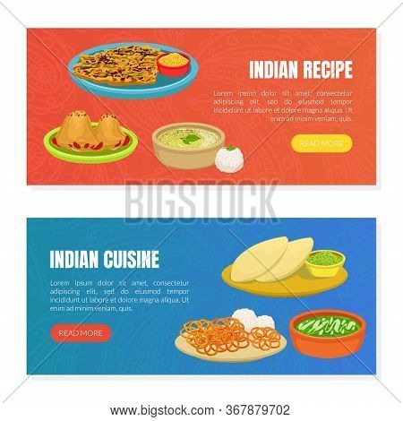Indian Cuisine And Recipes Landing Page Templates Set, Traditional Asian Tasty Dishes, Ordering Onli
