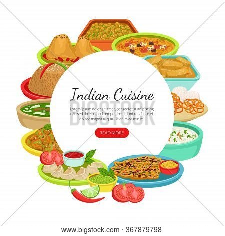 Indian Food Landing Page Template With Traditional Asian Cuisine Dishes And Space For Text, Takeaway