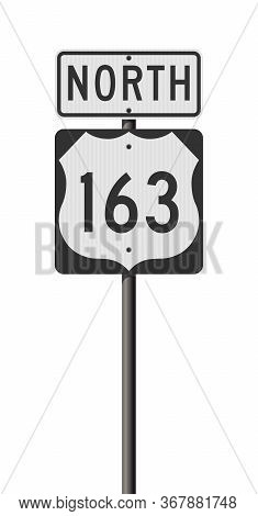 Vector Illustration Of The Highway 163 And North Road Signs On Metallic Post