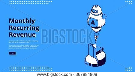 Monthly Recurring Revenue, Mrr Isometric Landing Page. Pie Chart And Artificial Intelligence Icons I