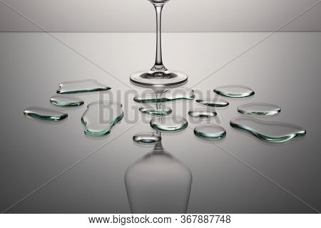Empty Wine Glasses On A Clean Gradient Background. Empty Drinking Transparent Wine Glasses