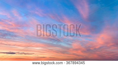 Gentle colors Panoramic Sunrise Sundown Sanset Sky with colorful clouds