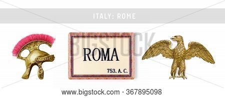 Set Of Souvenir Magnets From Italy (rome). Inscription Does  