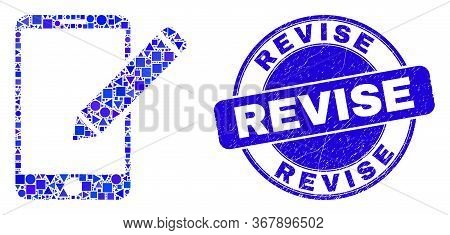 Geometric Edit Phone Records Mosaic Pictogram And Revise Seal Stamp. Blue Vector Rounded Scratched S