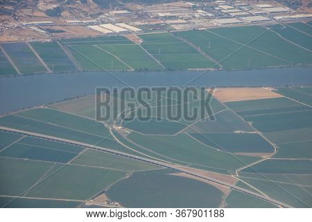 Flight Over The City Of Lisbon By Plane. Portugal