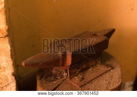 Old Anvil Used By Blacksmith Or Forger In His Workshop