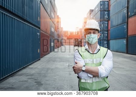 Transport Engineer Man Wearing Medical Face Mask For Prevention Coronavirus Epidemic Situation In Co