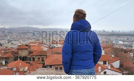 A Tourist Looks At The Panorama Of Ankara, The Capital Of Turkey.