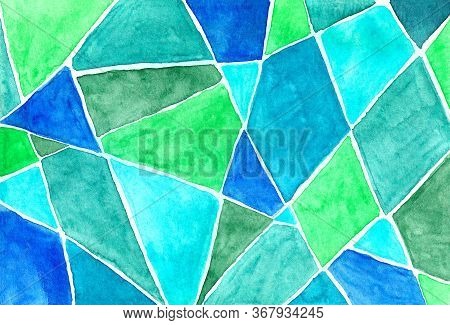 Abstract Hand Drawn Watercolor Background With Spots And Triangles.