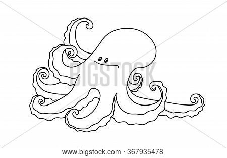 Young Cute Octopus With Baby Face, Tentacles & Happy Smile, Marine Monster, Logo Or Emblem, Vector I