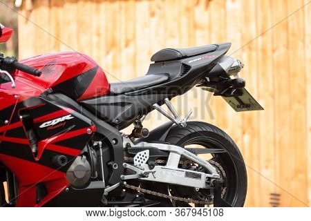 Krasnoyarsk, Russia - May 17, 2020: Red And Black Sportbike Honda Cbr 600 Rr 2005 Pc37