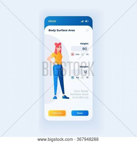 Body Surface Area Calculation Smartphone Interface Vector Template. Mobile App Page Light Design Lay