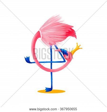 Isolated Pink Flamingo. Cute Vector Hand Draw Watercolor Bird. Printable Vector Illustration. Prince