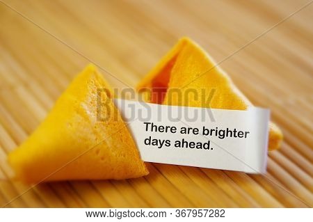 Fortune Cookie With Brighter Days Ahead Message, Shallow Dof