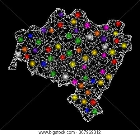 Web Mesh Vector Map Of Lower Silesia Province With Glow Effect On A Black Background. Abstract Lines