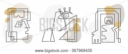 Art Line Signes. Fase Of Drawing Abstract People. Modern Continuous Vecor Illustrations. Beatiful Mi