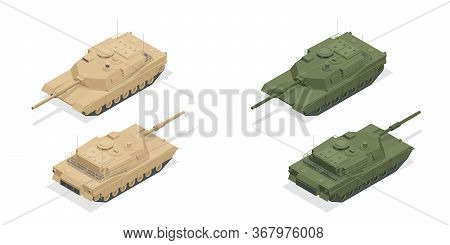 Isometric American Main Battle Tank M1a2 Icons Isolated On White High Quality Vector Illustration. H