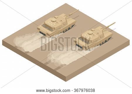 Isometric American Main Battle Tank M1a2 Icons Isolated On White High Quality Vector Illustration. H
