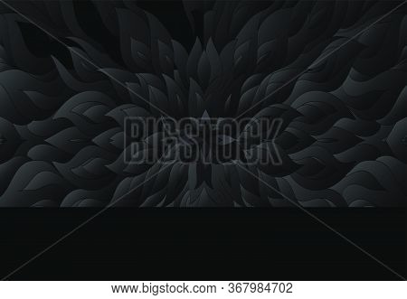 Black Abstract Pattern. Floral Black  Background. Dark Background.