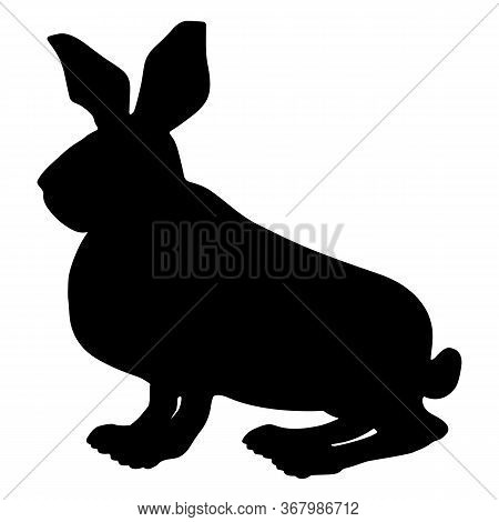 Peppy Sitting Hare. Silhouette. Vector Illustration Isolated On A White Background.