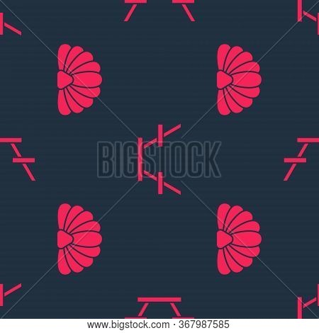 Set Scallop Sea Shell And Picnic Table With Benches On Seamless Pattern. Vector.